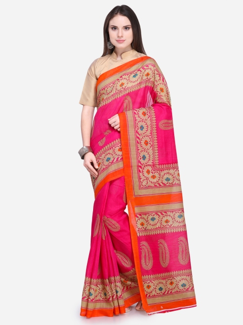 

Florence Fuchsia & Orange Silk Blend Printed Khadi Saree