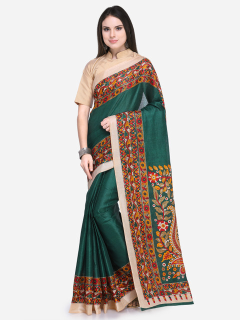 

Florence Green & Yellow Silk Blend Printed Khadi Saree