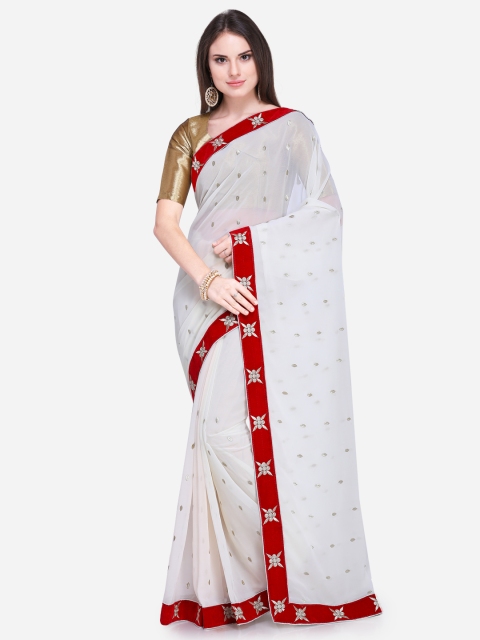 

Florence Off-White & Red Poly Georgette Embroidered Saree