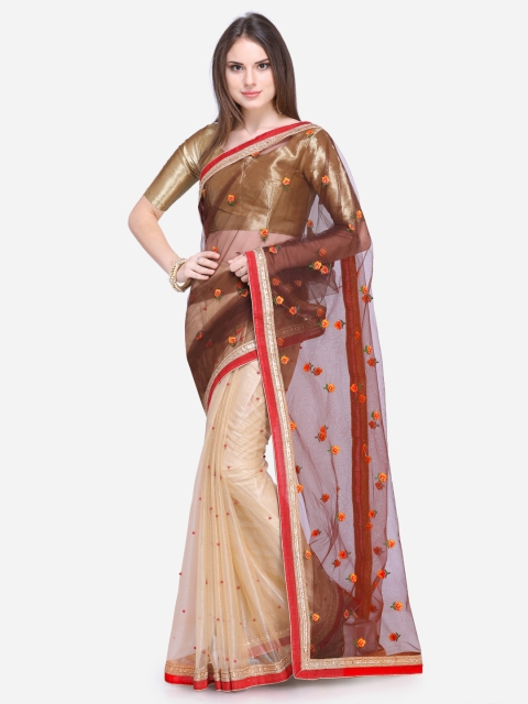 

Florence Brown & Beige Net Embroidered Saree