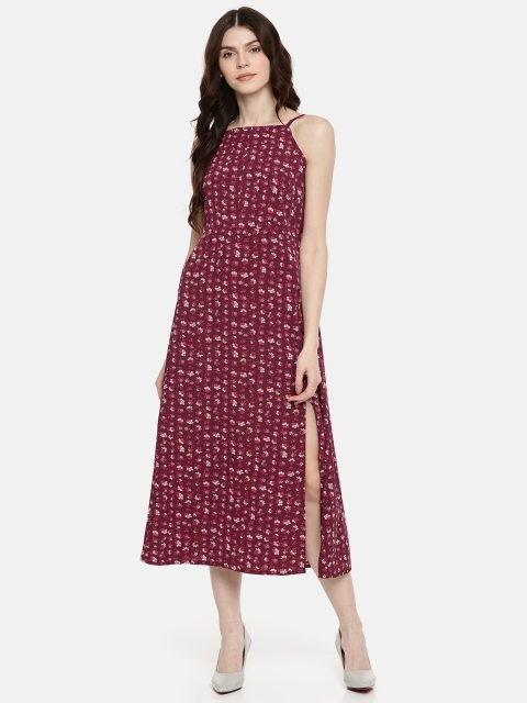 

DressBerry Women Burgundy Printed A-Line Dress