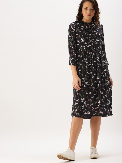 

DressBerry Women Black Floral Printed A-Line Dress