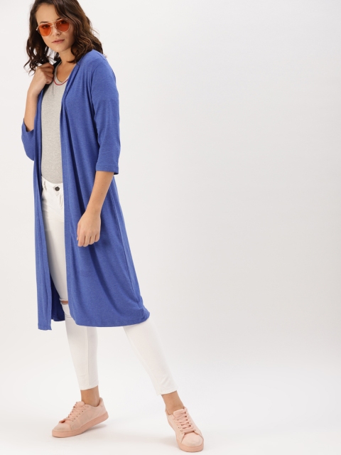 

DressBerry Blue Solid Open Front Longline Shrug