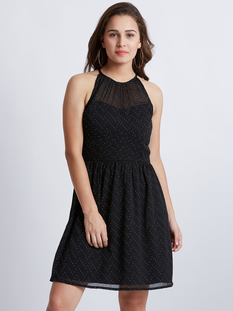 

MAGRE Women Black Printed Fit and Flare Dress