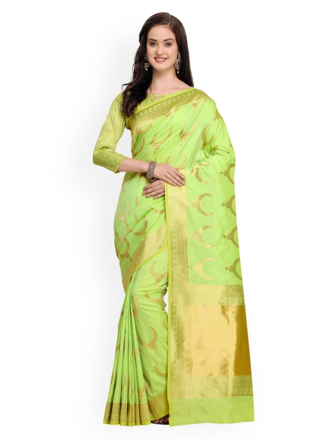 

Shaily Lime Green & Golden-Coloured Pure Silk Woven Design Banarasi Saree