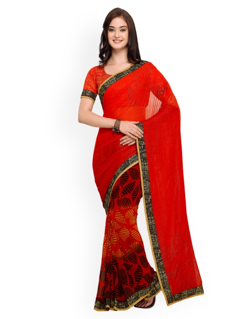 

Shaily Red Printed Pure Georgette Saree