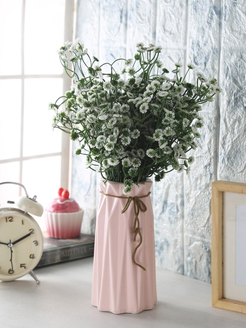 

Fourwalls Set Of 5 White & Green Artificial Flower Plastic Green Bush without pot