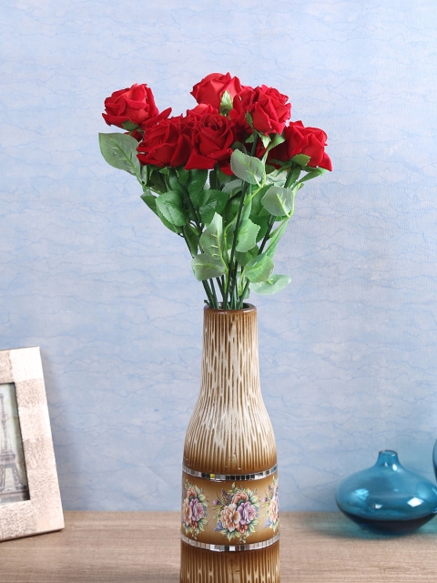 

Fourwalls Set Of 12 Red Artificial Velvet Queen Rose Flower Stems
