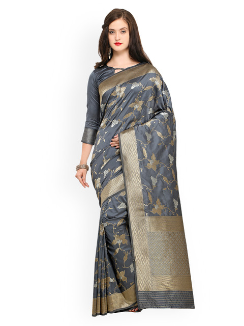 

Shaily Grey & Golden-Coloured Pure Silk Woven Design Banarasi Saree