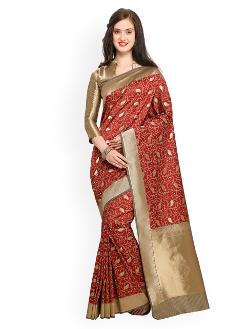 

Shaily Red & Golden-Coloured Pure Silk Woven Design Banarasi Saree