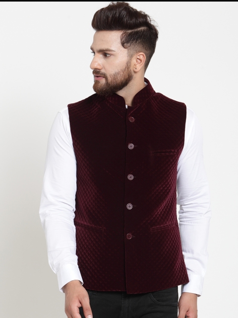 

Monteil & Munero Men Maroon Solid Nehru Jacket