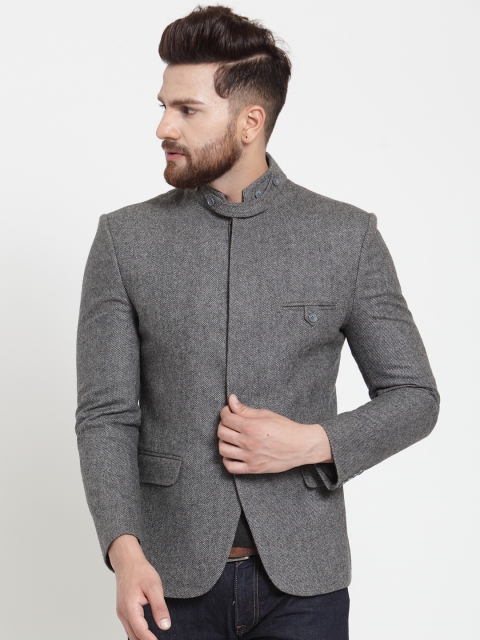 

Monteil & Munero Grey Solid Slim Fit Bandhgala Blazer