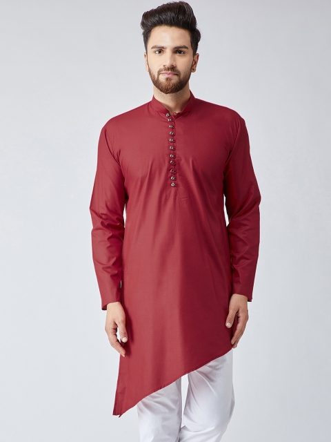 

SOJANYA Men Maroon Asymmetric Solid Straight Kurta