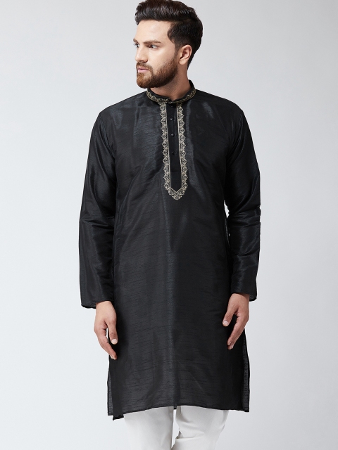 

SOJANYA Men Black Solid Straight Kurta