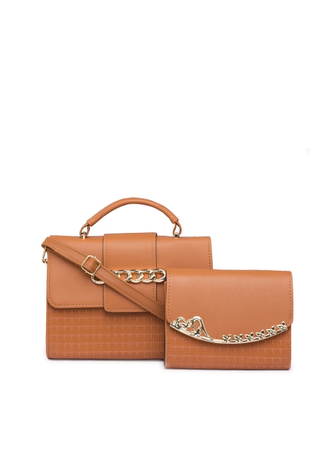 

Satchel Bags Tan Brown Textured & Embellished Handheld Bag