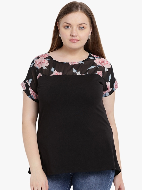 

The Pink Moon Plus Size Women Black Printed Detail Top