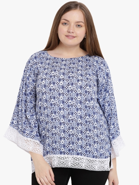 

The Pink Moon Plus Size Women Blue Printed Top