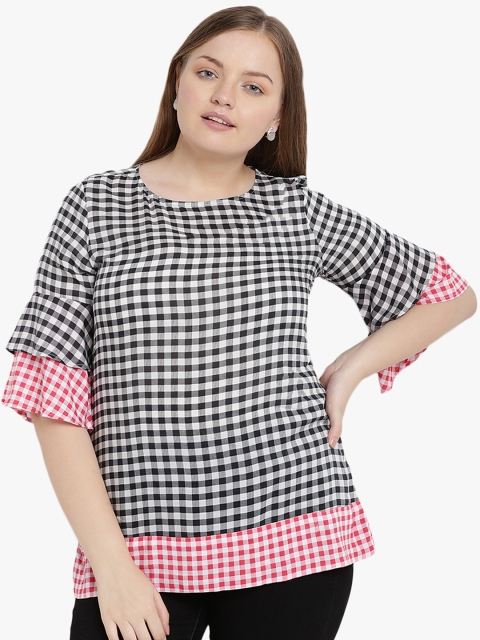 

The Pink Moon Plus Size Women Black Checked Top