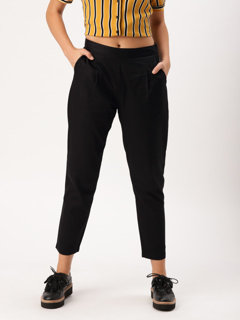 

DressBerry Women Black Regular Fit Solid Cropped Regular Trousers