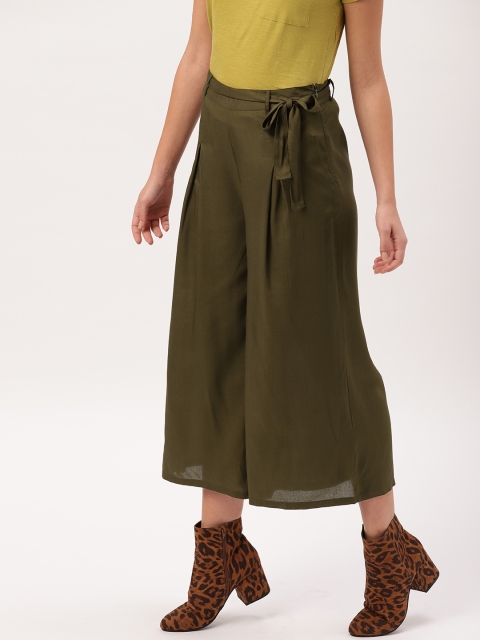 

DressBerry Women Olive Green Regular Fit Solid Culottes
