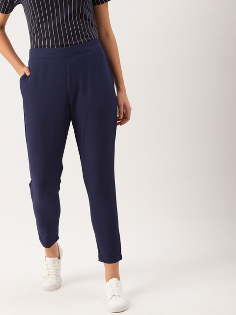

DressBerry Women Navy Regular Fit Solid Cropped Regular Trousers, Navy blue