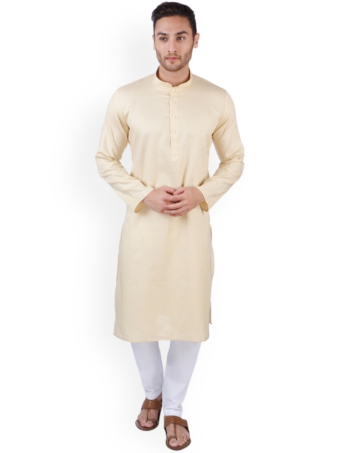 

RAJUBHAI HARGOVINDAS Men Cream-Coloured Woven Design Straight Kurta