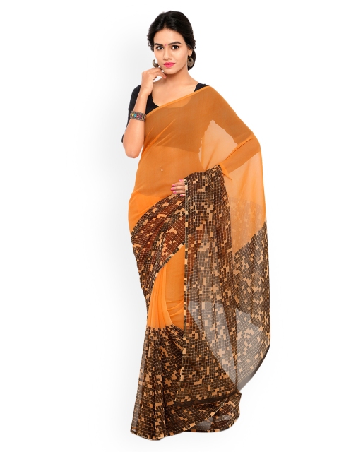 

Shaily Orange & Black Pure Georgette Solid Saree