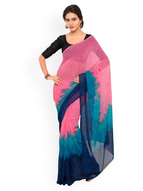 

Shaily Pink & Blue Pure Georgette Printed Saree