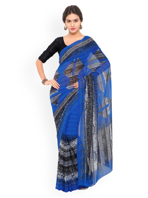 

Shaily Blue Printed Pure Georgette Saree