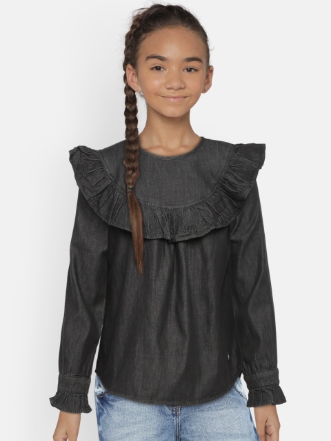 

VITAMINS Girls Charcoal Grey Solid Top