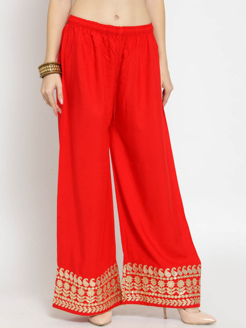 

Castle Women Red Straight Hem Design Palazzos