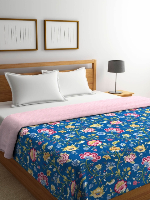 

Portico New York Navy Blue & Yellow Floral AC Room 110 GSM Single Bed Dohar