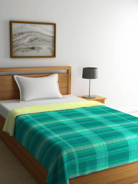 

Portico New York Green Checked AC Room 110 GSM Single Bed Comforter
