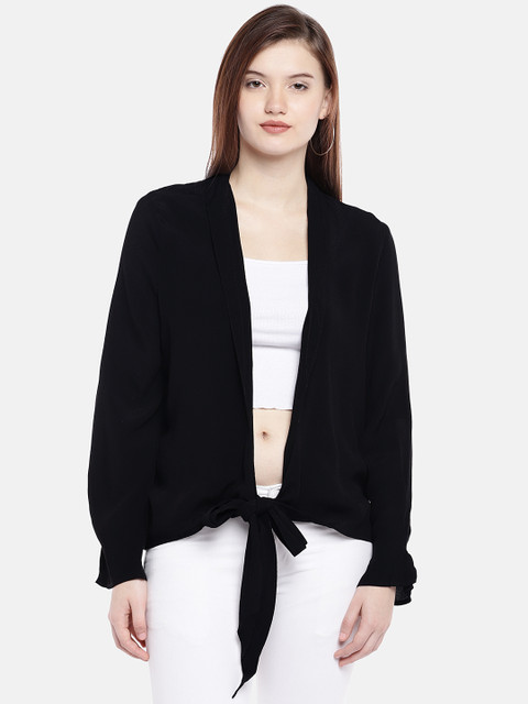 

Vero Moda Black Solid Tie-Up Shrug