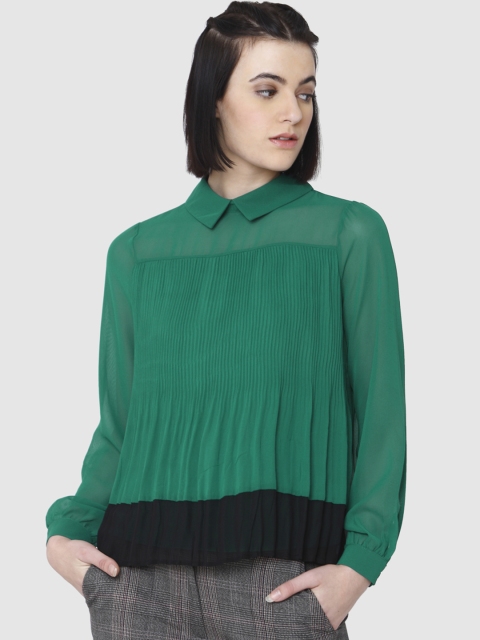 

Vero Moda Women Green Colourblocked Top