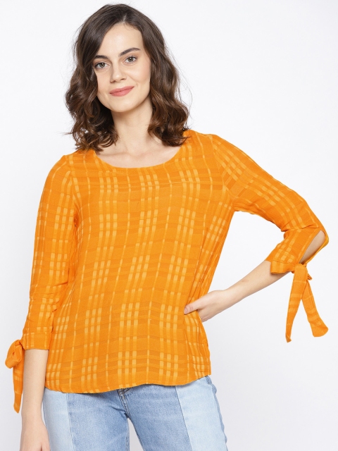 

Vero Moda Women Mustard Yellow Self Checked Top