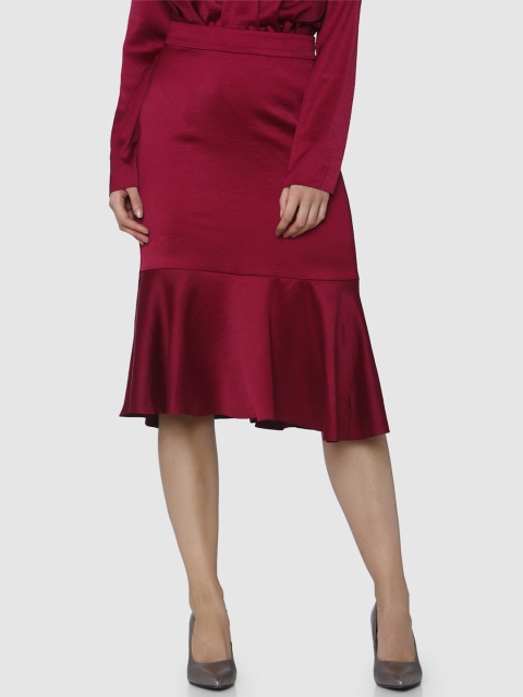 

Vero Moda Women Maroon Solid Satin Trumpet Skirt