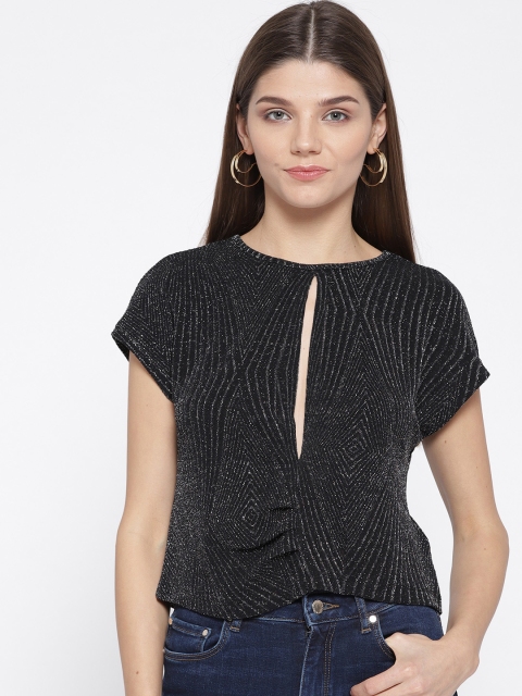 

Vero Moda Women Black & Silver Self Design Top