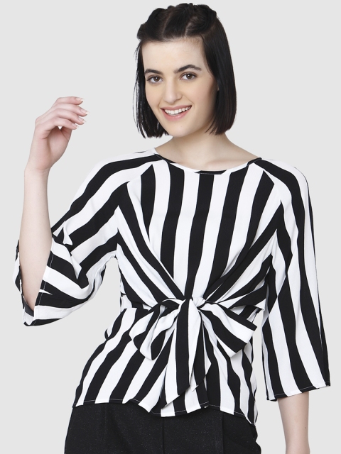

Vero Moda Women Black & White Striped Regular Top