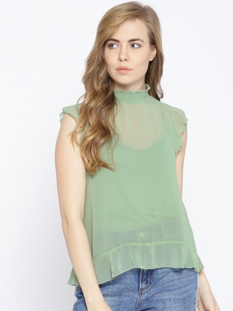 

Vero Moda Women Green Semi Sheer Solid A-Line Top