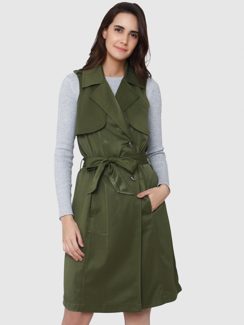 

Vero Moda Women Olive Green Solid Trench Coat