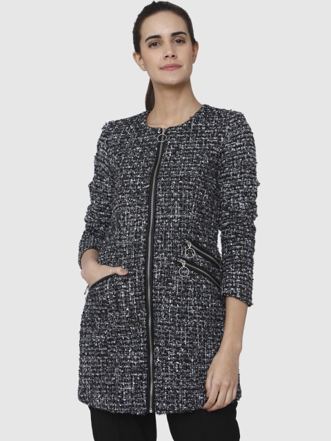 

Vero Moda Women Black Self-Design Overcoat