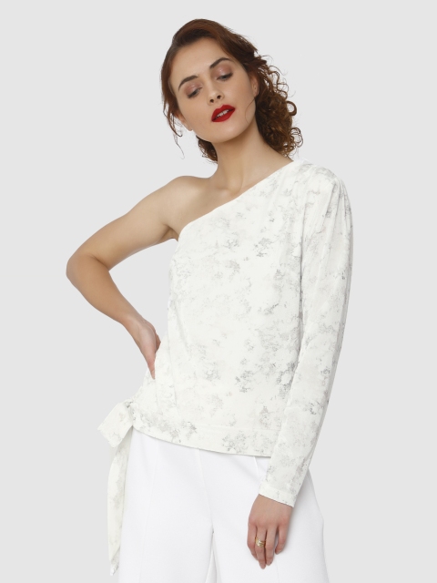 

Vero Moda Women Off-White Printed One-Shoulder Top