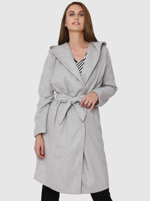 

Vero Moda Women Grey Solid Trench Coat, Grey melange