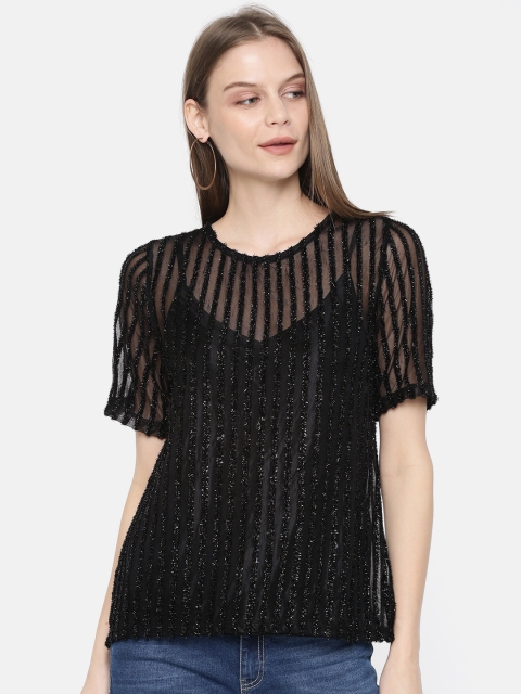 

Vero Moda Women Black Striped Regular Sheer Top