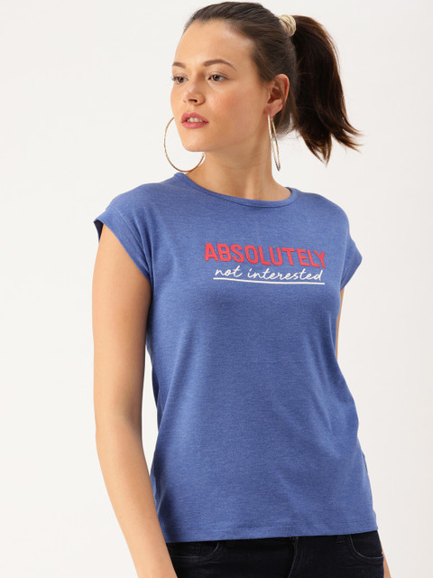

DressBerry Women Blue Printed Round Neck T-shirt