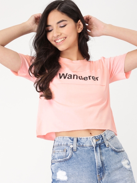 

DressBerry Women Pink Printed Cold Shoulder Crop Top