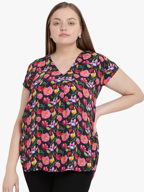 

The Pink Moon Plus Size Women Black Printed Top