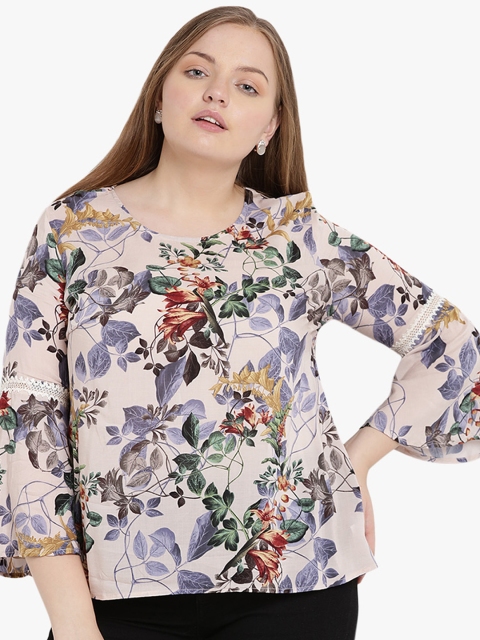 

The Pink Moon Plus Size Women Peach-Coloured Floral Print Top