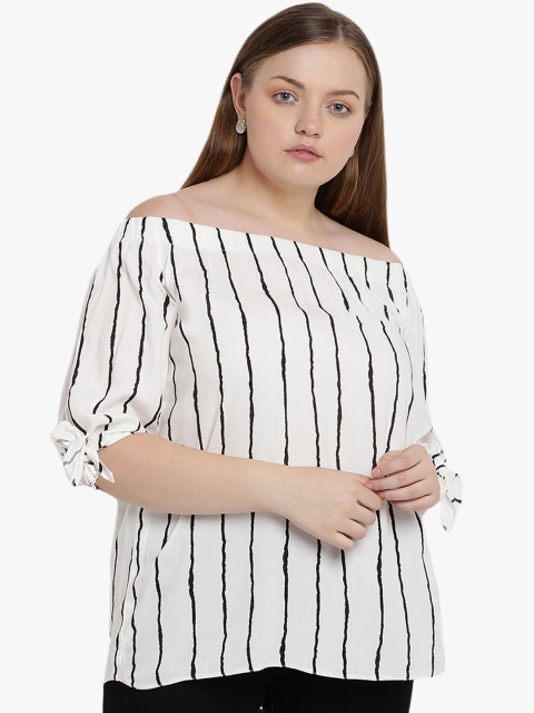 

The Pink Moon Plus Size Women White Striped Bardot Top